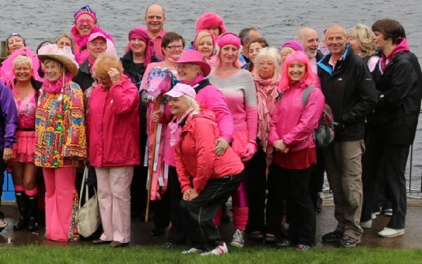 A visit to Low Wood Bay at Windermere to participate in a 'Paddle in Pink' breast cancer awareness day.